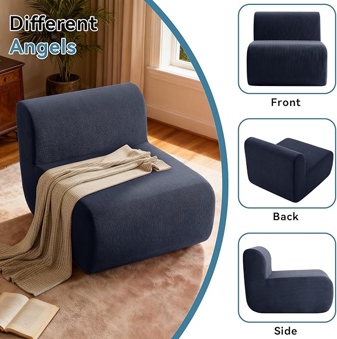 Small Boneless Chair for Living RoomSingle Floor ChairCorduroy Fireside Bean Bag ChairsMemory Foam Lounge Sofa Chairs for Bedroom Couch in a BoxDeep Blue
