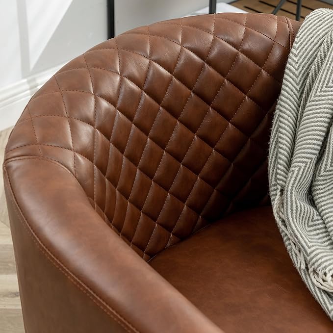 KINWELL 29 W Faux Leather Barrel Chairs Set of 2 Modern PU Upholstered Tufted Club Chairs with Nailhead Trim Small Armchairs Accent Chairs for Living Room Bedroom Apartment Lounge Nursery Brown
