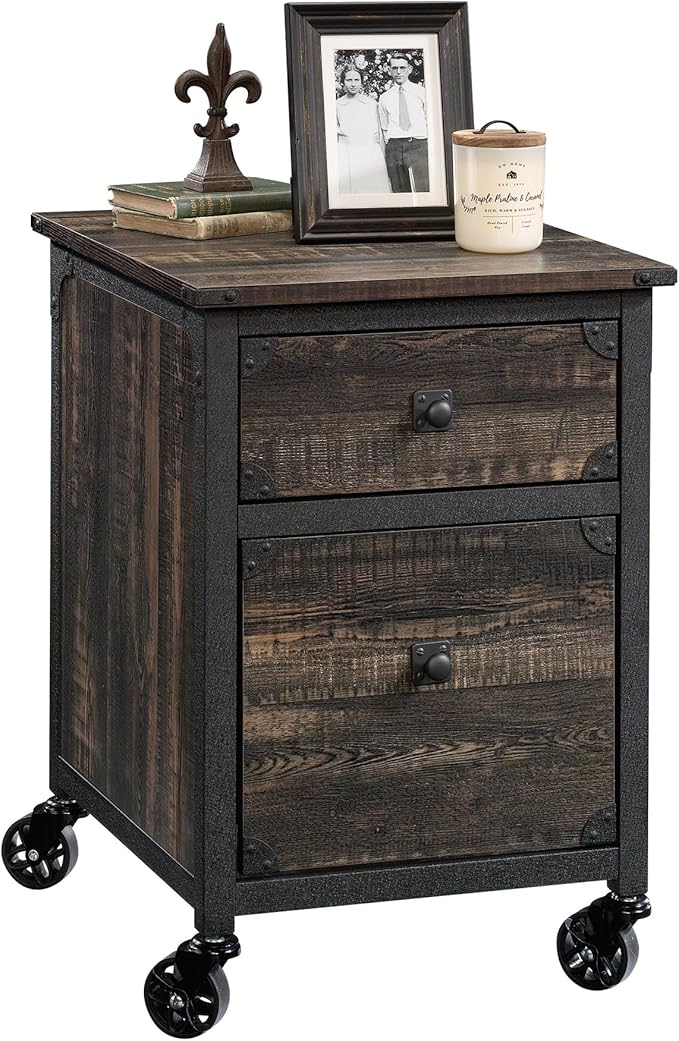 Mobile 2 Drawer Small File Cabinet with Lock Modern Under Desk Locking Storage Cabinet Organizer for HomeOffice Engineered Wood Filing CabinetsDarkOak