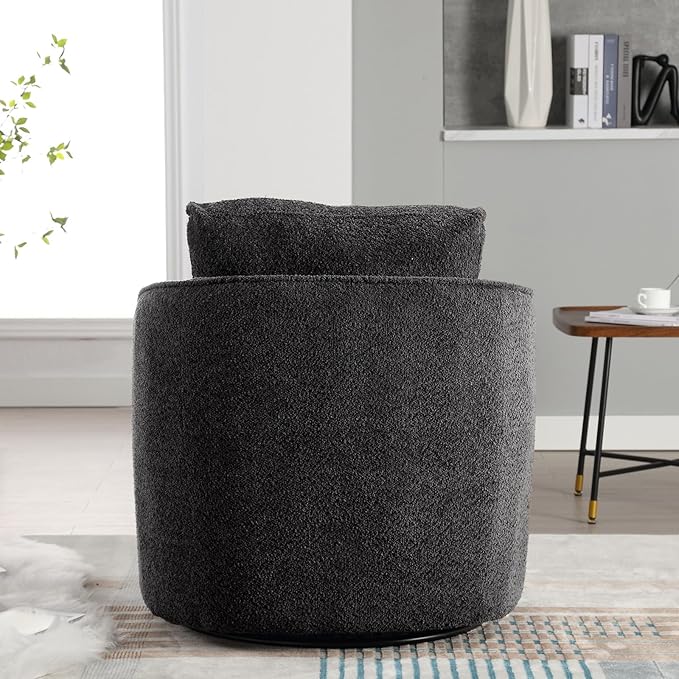 Soft Boucle Upholstered Swivel Accent Barrel Chair Wide Seated Comfy Round Single Sofa Chair 360 Swivel Club Armchair for Living Room Bedroom Nursery (Boucle Charcoal)