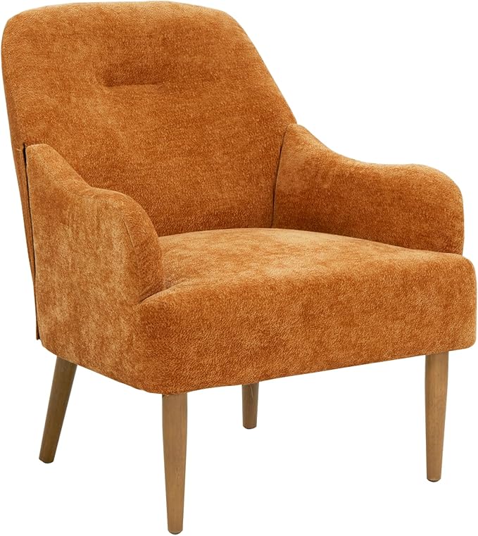 Chenille Armchair Modern Style Accent Chair with Wood Legs Comfy Design for Living Room Bedroom Office Orange