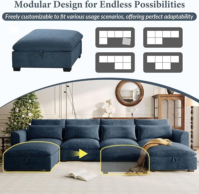 U-Shaped Modular Sofa Freely Transformable Living Room Corner Couch with Two Ottomans Suitable for Home
