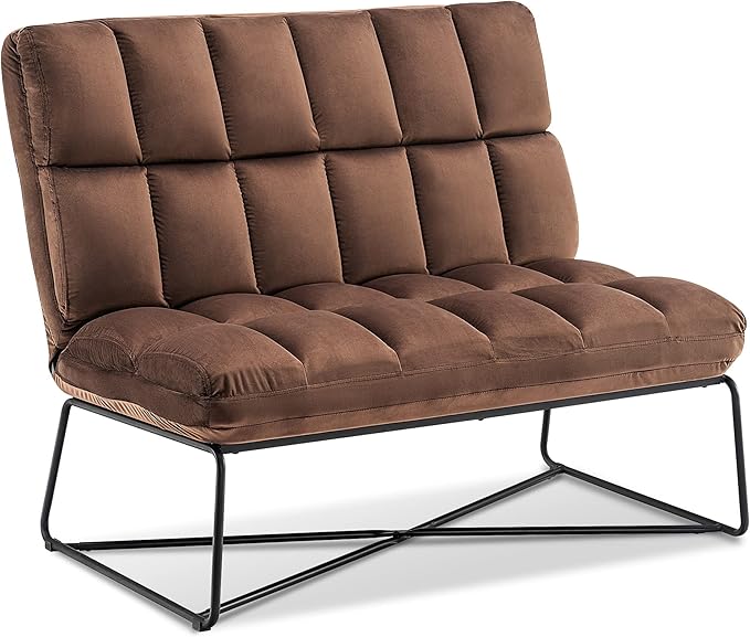 MCombo Loveseat Sofa Couch Mid-Century Velvet Armless Settee 2-Seater Upholstered Bench for Living Room Bedroom 4018 (2 Sets Brown)