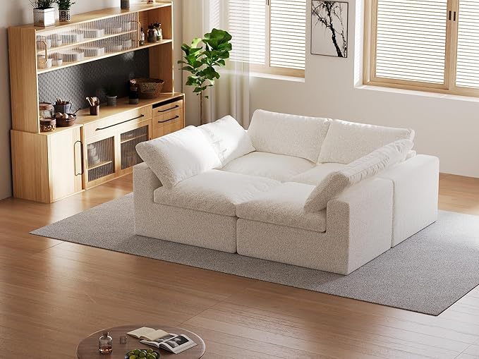 140’’ Oversized Boneless Couch for Living Room Cloud Couch Modular Sectional Free Combination with Washable Cushion Cover No Assembly Required White (4-Seat)