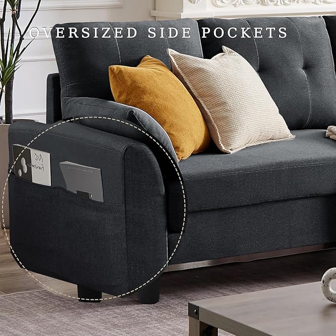102 L-Shape Sofa Couch Couch with Ottoman Coffee Table 4 Seat Modern Sofa with Removable Cover for Apartment and Living Room Dark Grey