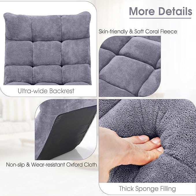 Giantex Folding Floor Chair with Back Support 14 Adjustable Position Padded Sleeper Bed Couch Recliner Gaming Floor Chairs for Adults Meditation Living Room (Grey)
