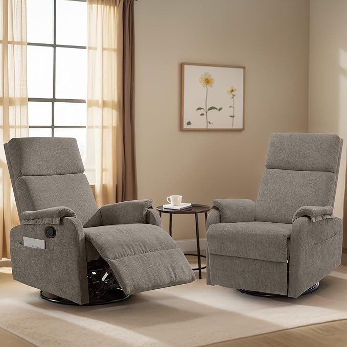 Recliner Chair Swivel Rocking Recliner Chair for Adults Glider Rocking Chair Small Nursery Chair Recliner for Living Room Reclining Chair with Modern-Designed Armrests Chenille Brown