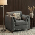 Dreamzie Modern Linen Accent Chair Upholstered Armchair with Nailhead Trim &amp 3 Throw Pillows Single Sofa Reading Chair for Living Room &amp Bedroom Solid Wood Legs (Light Gray)