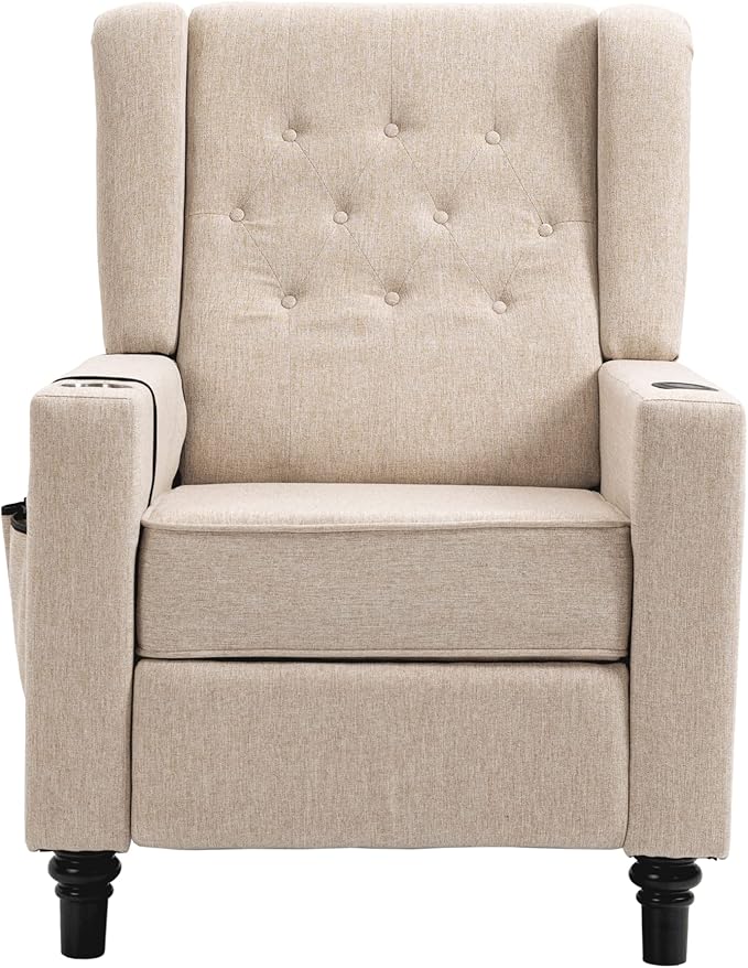 Pushing Recliner Chair Modern Button Tufted Wingback Push Back Recliner Chair Living Room Chair Fabric Pushback Manual Single Reclining Sofa Home Theater Seating for BedroomKhaki Yelkow