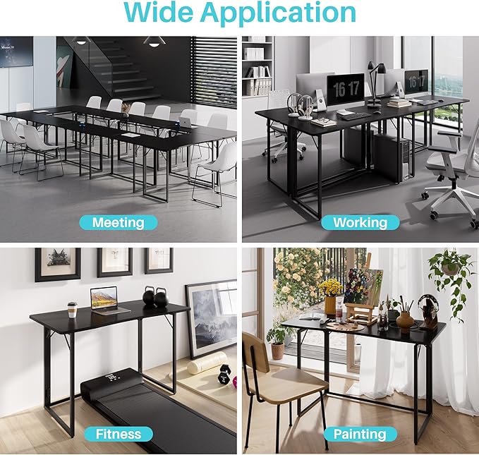 JOYMOOP Black 47.2 Folding Desk No Assembly Small Foldable Desk for Home Office Wooden Top Folding Computer Desk for Working Writing Studying - Large Size