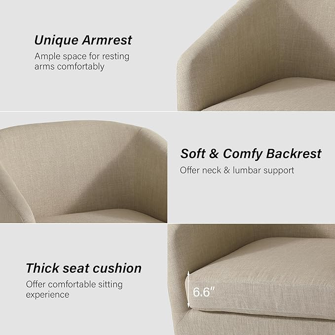 Swivel Barrel Chair Modern Round PU Leather Accent Armchair for Living Room Bedroom Oversized Comfy Club Reading Chairs for Adults (Fabric Light Brown Set of 2)