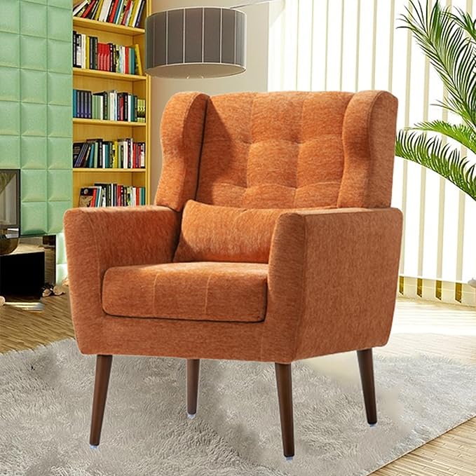 Harper &amp Bright Designs Modern Accent Living Room Chairs Comfy Chenille Fabric Upholstered Foam Filled Mid Century Arm Chairs for Living Room Reading Room BedroomOrange