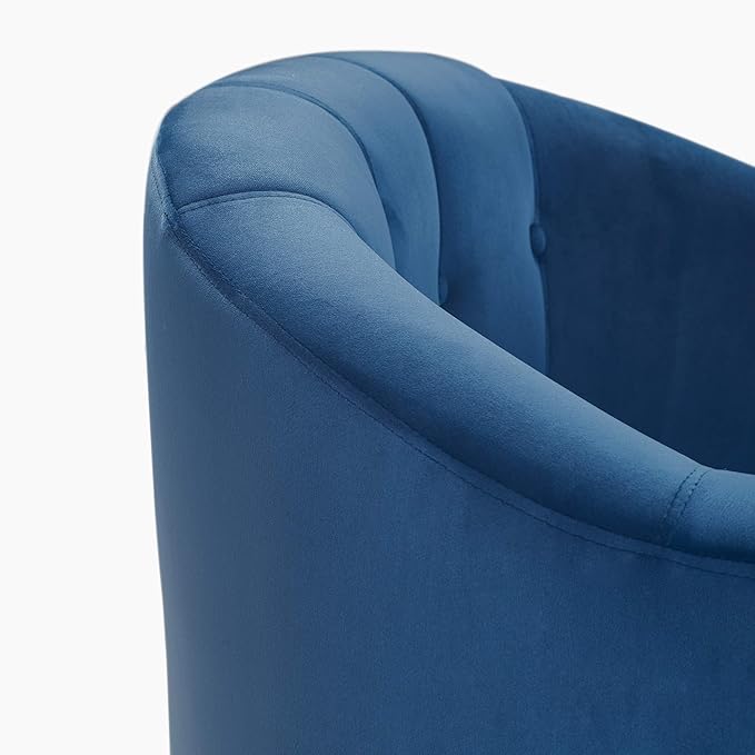 Ivey Barrel Chair Button Tufted Plush Back Cushion Luxury Black Wooden Legs Modern Living Room Upholstery Accent Furniture Blue Velvet