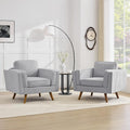 Kingfun Modern Accent Chair Set of 2 Living Room Chairs Chenille Reading Armchair Mid Century with Dual-Layer Armrests Solid Wood Frame Easy Assembly for Small Spaces Light Gray