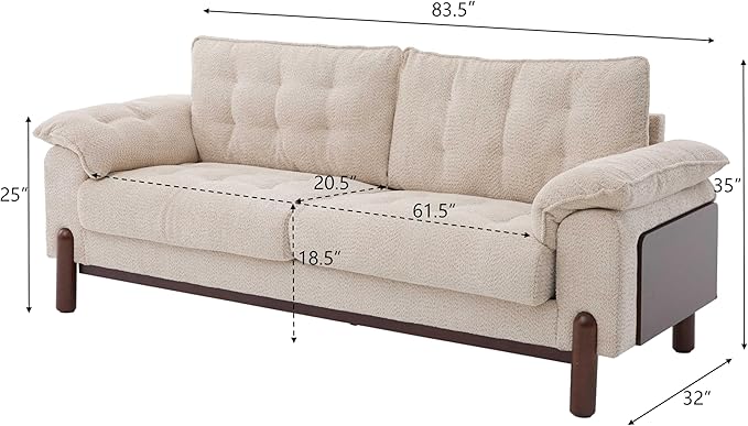 Merax 83.5 Oversized Loveseat Sofa Mid-Century Modern Tufted Boucle Upholstered 3-Seater Couch with Wooden Frame &amp 2 Pillows Cozy Leisure Couches for Living Room Office Breathable Material Be