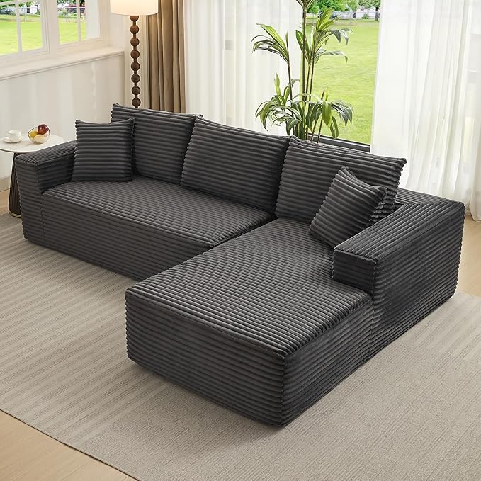 108 Cloud Sectional Couch with L-Shape Chaise Modern Modular Sofa with Deep Seat Boneless Cloud Couches for Living Room Bedroom No Assembly Required Plush Corduroy (Dark Gray Right Facing Chaise