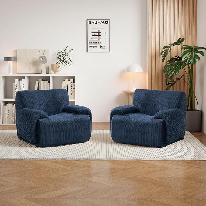 Mlmh &amp Kngwa Set of 2 Boneless Accent Chair 42 inch Oversized Chairs for Living Room Comfy Reading Nook Chair Single Couch with Wide Armrest for Bedroom Apartment Navy