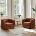 KEIKI Swivel Accent Chair Set of 2 Comfy Upholstered Barrel Armchair for Living Room Brown and Brown