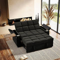 65'' Convertible Sleeper Sofa BedExtra Thick Cushion Polka dot Velvet Pull Out Futon Couch with Storage handrails &amp Rotating Side TablesConvertible Sofa Couch for Living RoomRV (07black)