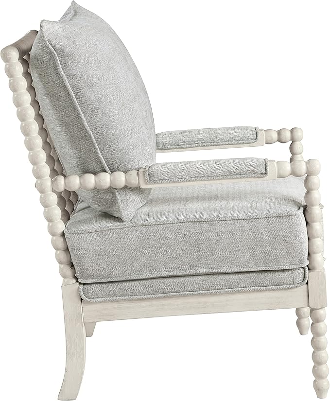 OSP Home Furnishings Kaylee Spindle Accent Chair with Antique White Wood Frame Smoke Grey Fabric