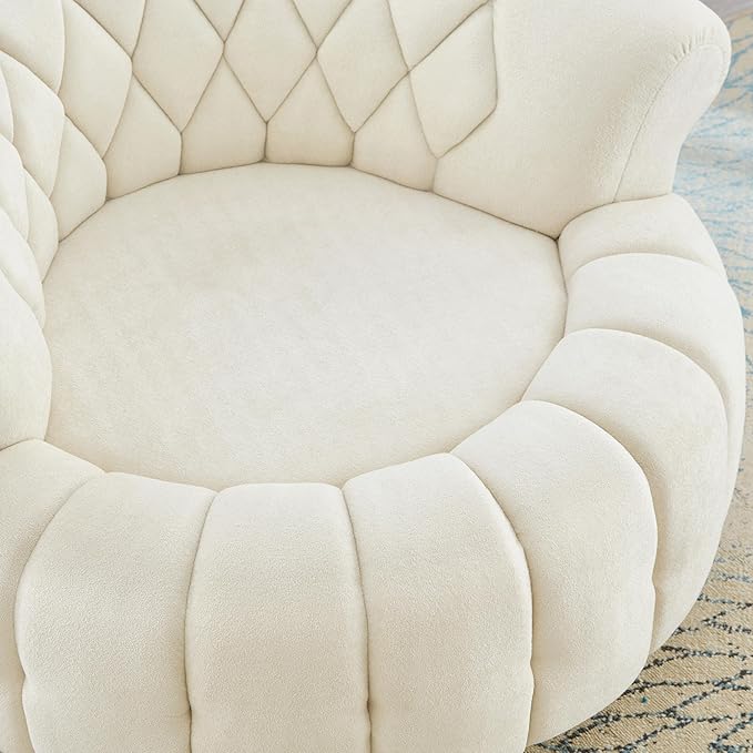 360° Swivel Chair Accent Chair Sofa Chenille Fabric Upholstered Swivel Barrel Round Club Chair with Oversized Seat for Living Room Bedroom Office Hotel (Beige-12.1)
