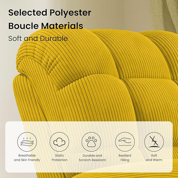 Power Recliner Chair Reclining Chair Comfy Corduroy Small Recliners for Small Spaces Adjustable Electric Recliner Chairs for Adults Electric Recliners with USB Port &amp Side Pockets Apricot