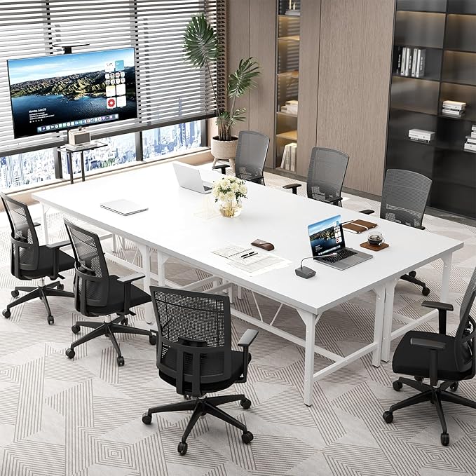 Cyclysio 63 Large Computer Desk Long Office Table with Heavy Duty Metal Frame Modern Study Writing Gaming Desk for 2 Person 1.4 Thick Wood Desktop for Home Office (White 63 Inch)