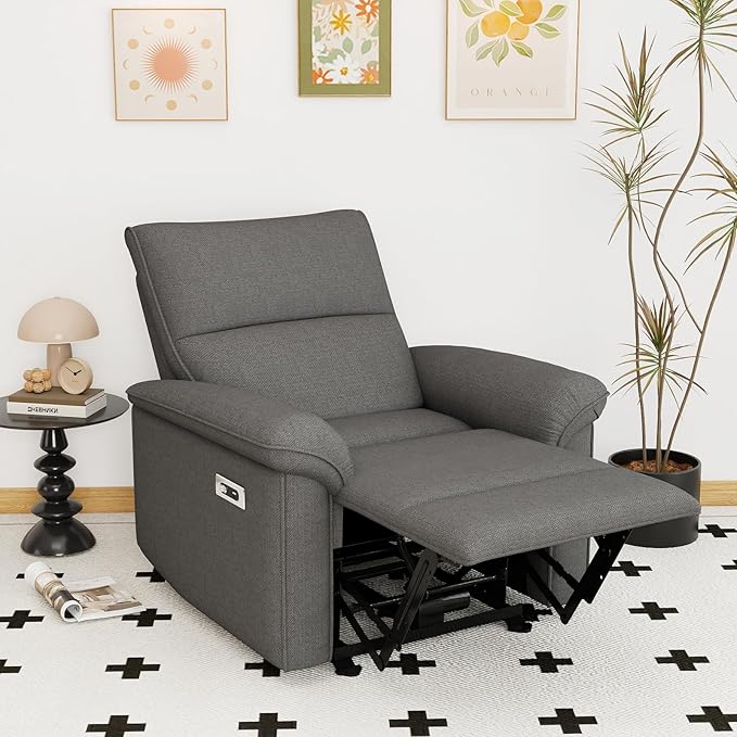 Wall Hugger Zero Wall Power Recliner Chair Electric Reclining Armchair for Small Space Living Room Comfy Bedroom Recliners for Adults Lazy Boy Style Recliner for Apartments/RV with USB PortDarkGra