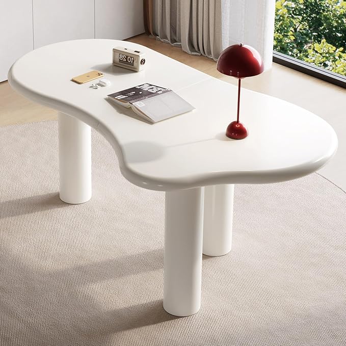 Guyii 62 Modern Home Office Desk White Computer Desk Study Table Simple Console Table with 3 Legs Large Gaming Desk for Study Room Iregular