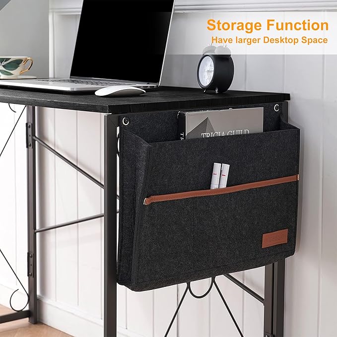 VECELO 39 Inch Folding Desk Simple Assembly Desk Writing Computer Desk for Home Office Study Office Desk Foldable Table for Small Spaces Black