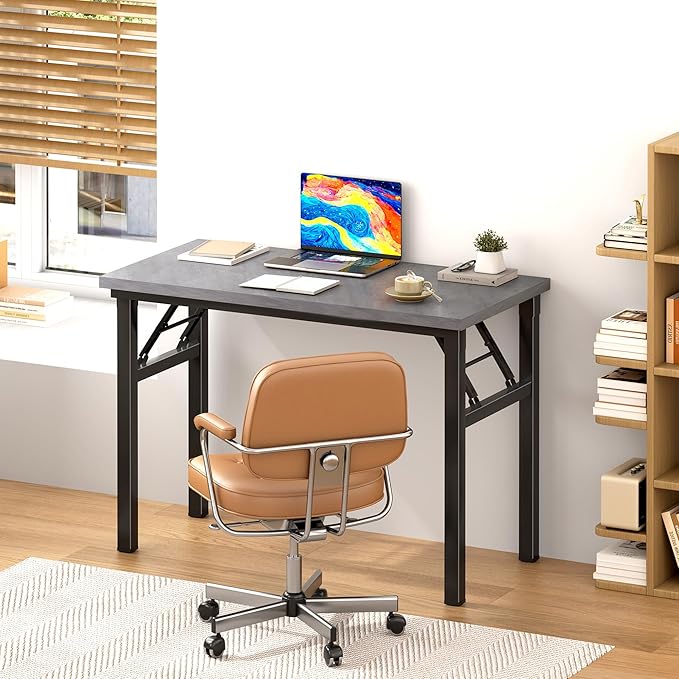 DlandHome Folding Desk Small Desk 31.5 inches Small Computer Desk for Home Office Folding Table Writing Table for Small Spaces No Assembly Required Grey &amp Black Frame