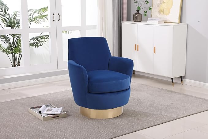 Set of 2 Swivel Accent Chair Modern Velvet American Design Swivel Round Barrel Chairs Upholstered Cozy Style for Living Room Bedroom Home Office (Velvet Navy 2-Pack)