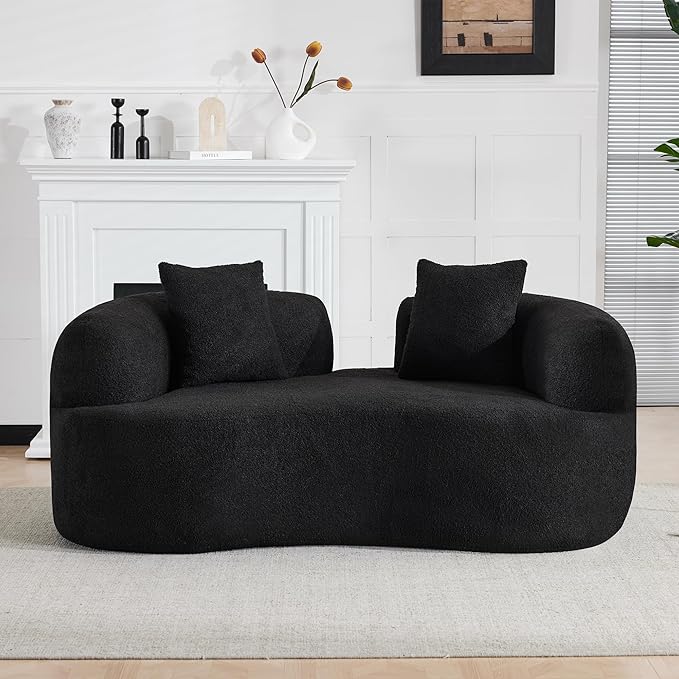 66.93 Inch Curved Loveseat Sofa with High - Density Foam Cushion Full Compression Modular 2-Seater Couch No Assembly Required for Small Spaces &amp Living Room Pure Black