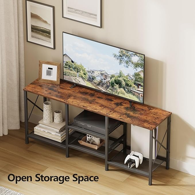 TV Stand for 55 Inch TV Entertainment Center with 3-Tier Open Shelves TV Console Table for Living Room Bedroom Rustic Brown