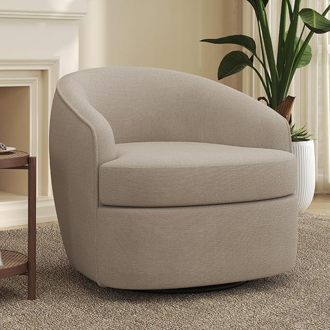 Leyu&ampHafort Modern Beige Swivel Accent Chair with Removable Foam Seat Cushion Linen Upholstered Comfty Sofa for Living Room and Bedroom Reading FSC Certified Solid Wood Base. (Oatmeal)