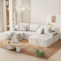 104.3 Modular Sectional Sofa with Ottoman Beige Boneless Couch Left Facing Chaise U Shaped Couches with USB Ports 2 Cup Holders 2 Storage Bags &amp Lint Remover No Assembly Sectional Couch