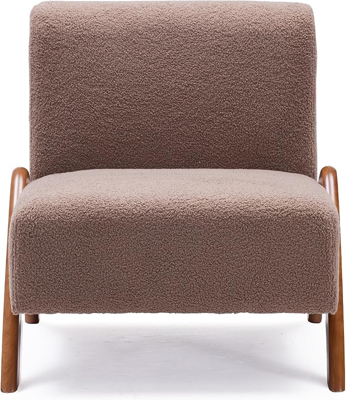 Oversized Accent Chair upholstered armless mid Century Modern Living Room Chair with Wooden Legs for Bedroom/Office/Cafe Sherpa Brown