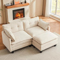 Modular Sectional Sofa 76.5 L-Shaped Corduroy Comfy Sectional Couches for Living Room 2-Seater Cloud Couches with 1 Movable Ottoman Flexible Combination Modern Deep Seat Sofa (Beige)