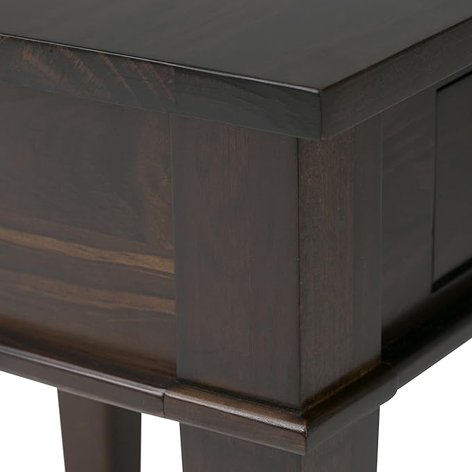 SIMPLIHOME Carlton Desk - 42 Inch Wide Solid Wood Writing Desk in Dark Tobacco Brown Transitional Home Office Computer Table for Study or Compact Space with Flip-Down Keyboard Tray