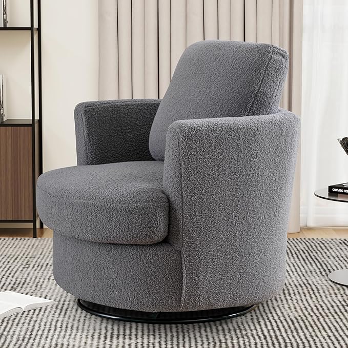 Swivel Barrel Chair 360 Degree Round Swivel Accent Chair for Living Room Modern Upholstered Accent ChairComfy Armchairs for BedroomNurseryBedroom Boucle Gray