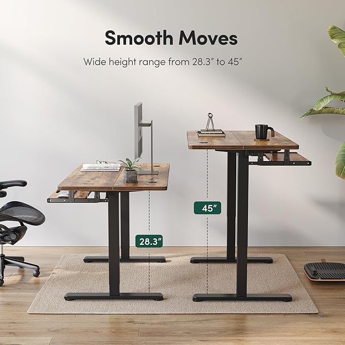 FEZIBO Standing Desk with Keyboard Tray 40 x 24 Inch Adjustable Height Sit Stand Desk with Memory Presets for Home Office Ergonomic Computer Workstation Rustic Brown