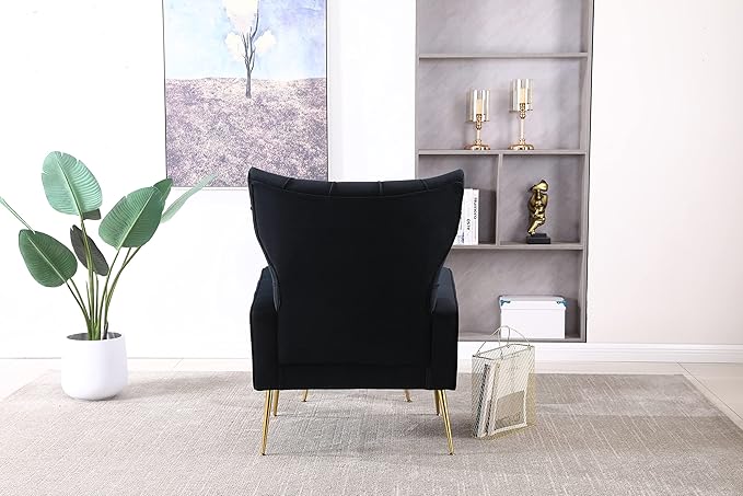 Modern Accent Chair with Ottoman Comfy Armchair for Living Room Bedroom Apartment Office (Black)