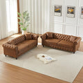 2 Piece Mid Century Modern Couch Set Retro Button Tufted Chesterfield Sofa muebles para la sala Comfy Deep Seat Upholstered Office Furniture Living Room Sofas Set (Retro Brown Couch and Loveseat)