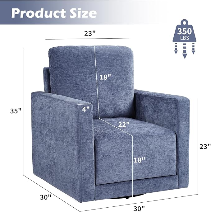 INZOY Swivel Accent Chair with Hidden Storage Comfy 360° Swivel Chair Upholstered Chenille Square Chair for Living Room Bedroom Small Spaces Fully Assembled Blue