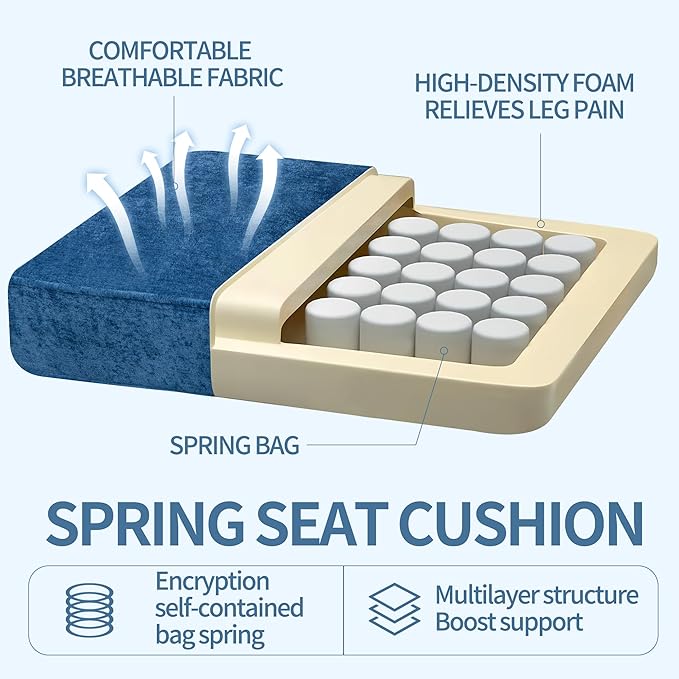 Retro Accent Armchair with Spring Cushions &amp Ergonomic Design - Chenille Upholstered Living Room Chair Removable Padding Solid Wood Legs for Bedroom Office - 300lbs Weight Capacity (Blue)