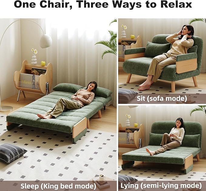 Sleeper Convertible Sofa Bed 3-in-1 Folding Sofa Bed Chair with Adjustable Backrest Thick Cushioned Seat futon Sofa Bed for Small SpacesBedrooms &amp Offices(43.31)
