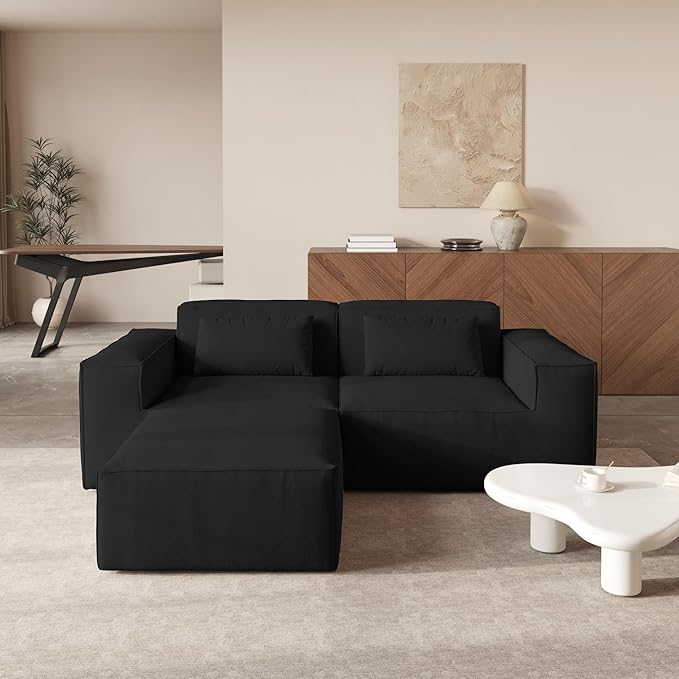 JACH 86.62 Modular Sectional Couch Huge Plus Love Seat Sofa Modern Comfy Cloud Couches with Reversible Chaise Ottoman Sofa Furniture for Living Room Office Apartment Black