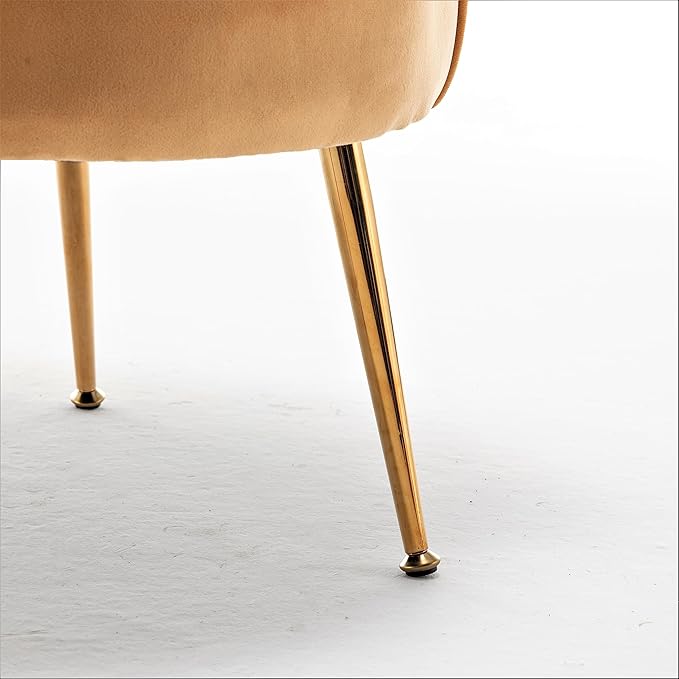 Velvet Barrel Accent Chair with Scalloped Silhouette and Gold Metal Legs Decorative Piece Suitable for Traditional Modern and Contemporary Spaces Mustard Yellow