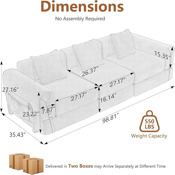 Cloud Modular Sectional Sofa Foldable Floor Couch Bed Convertible Sleeper Sofa Bed Fold Out Boneless Couches for Living Room Office Guest Room Apartment (3 Seater Couch Black)