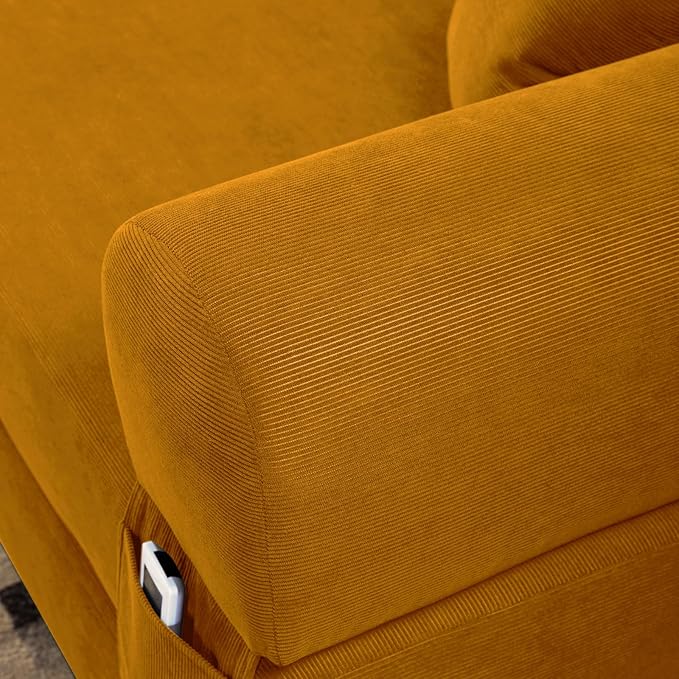4-in-1 Folding Convertible Sofa Bed 80 Inch Corduroy Upholstered Boneless Couch Loveseat Sleeper with Pull Out Bed Floor Sofa Modular Futon Teddy Sofa for Living Room Bedroom Lounge Yellow